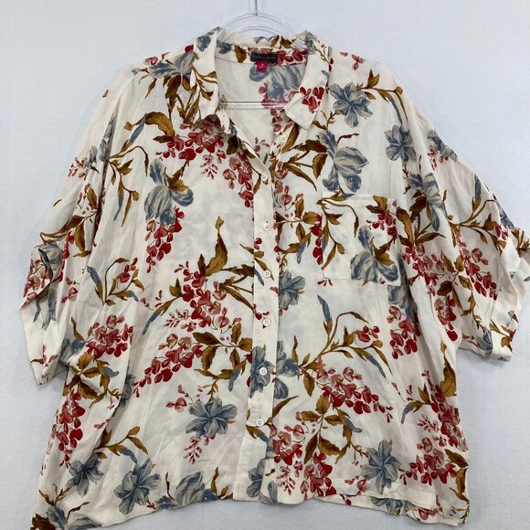 Vince Camuto size 2X Multi Color Floral Relaxed Short Sleeve Button Down Office - Picture 1 of 10